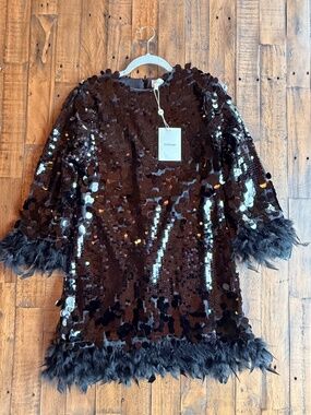 Bohme Black Sequin Feather Dress Size Small NWT Holiday Party Glam